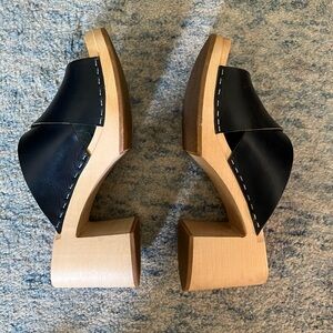 Swedish Hasbeens Blue Heeled Leather Sandals